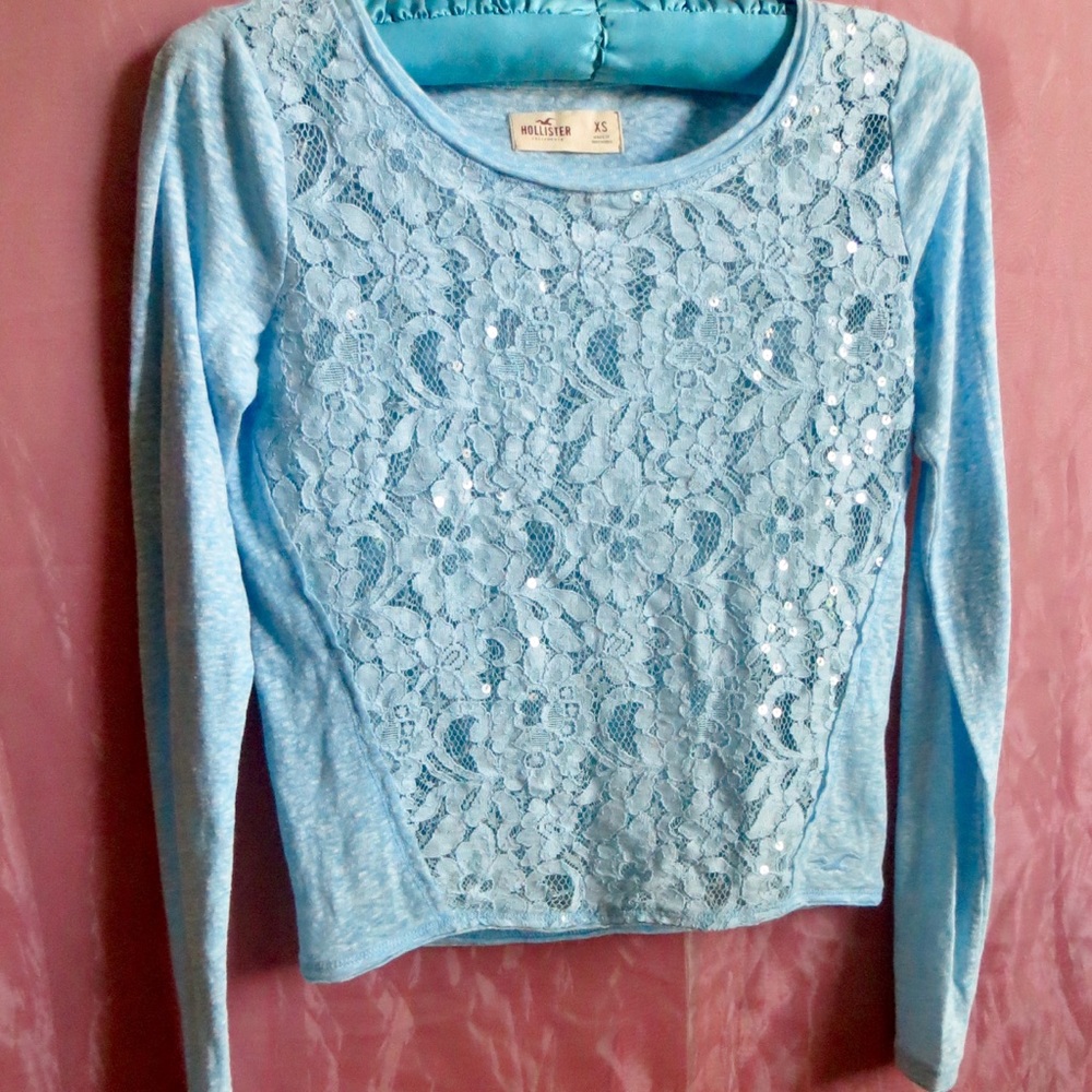 Hollister Sequin Long Sleeve Lace Top Size S